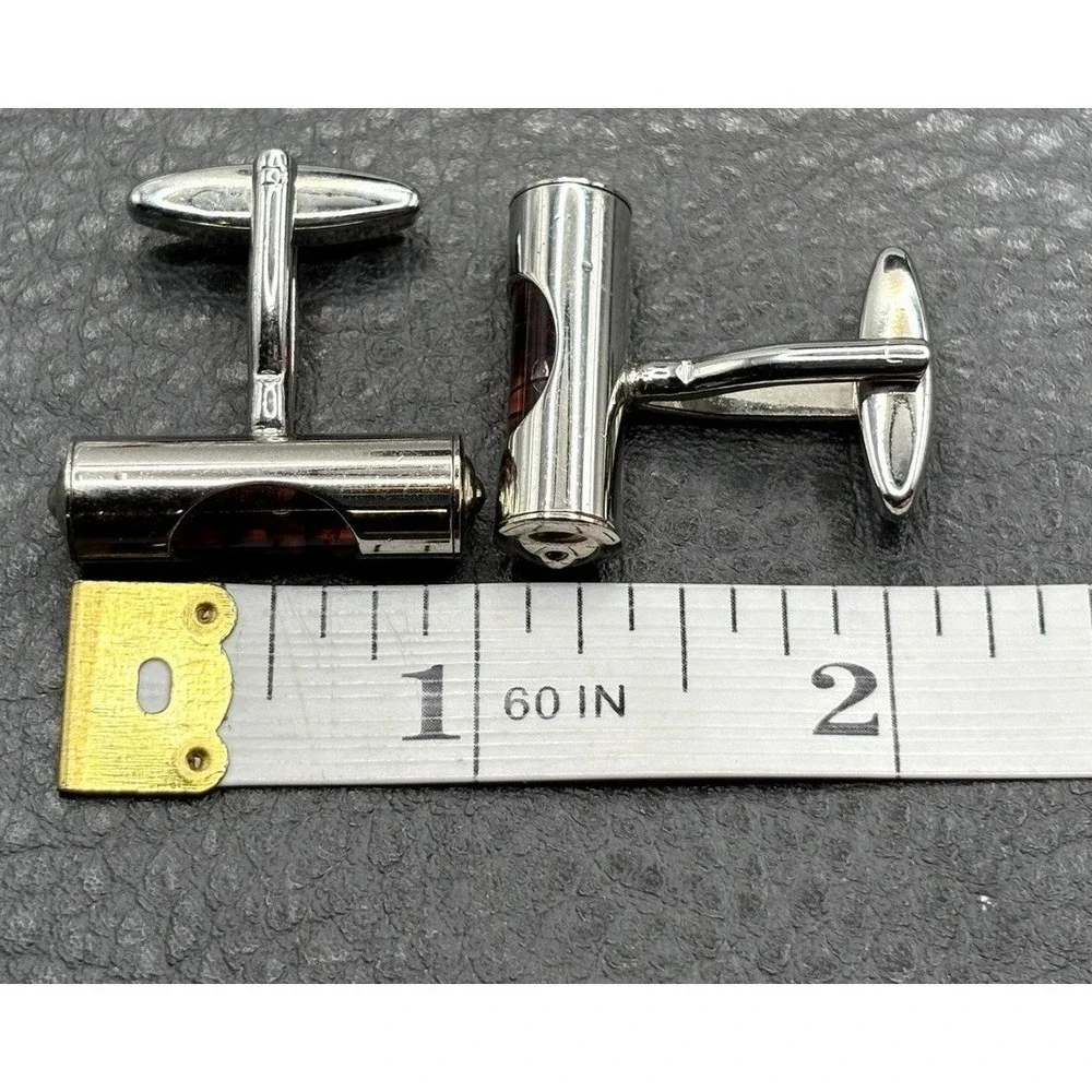Pink Bubble Level Silver Tone Cylindrical Cufflinks Handyman